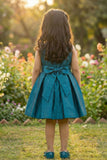 Teal Blue Big Bow Party Wear Frock For Girls