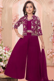 Wine Purple Palazzo Set with Embroidered Jacket For Girls