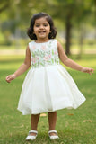 White Floral Sequins Embroidered Party Wear Frock For Girls