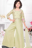 Pastel Green Palazzo Set with Embroidered Jacket for Girls