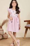 Pink Cotton Frock With Butterfly Print For Girls