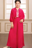 Rani Pink Embellished Palazzo Set with Tassel Shirt for Girls