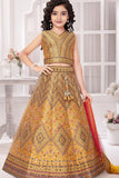 Golden Yellow Mirror Work Lehenga Choli with Dupatta For Girls