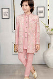 Ethnic Pink Embroidered Indo-Western Sherwani Style Suit For Boys