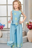 Sky Blue Embroidered Palazzo Set with Matching Sling Bag For Girls