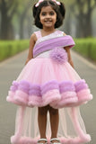 Pink & Lavender High-Low Ruffle Frock For Girls