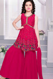 Rani Pink Sequins Embroidered Sharara Set For Girls