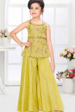 Mustard Zari Embroidery With Sequins Work Palazzo Set For Girls