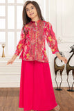 Rani Pink Printed And Sequin Top With Palazzo Set For Girls