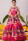 Rani Pink Gown With Printed And Mirror Work For Girls
