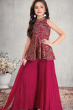 Rani Pink Peplum Embroidered Palazzo Set for Girls