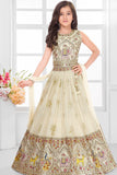 Ivory Ethnic Embroidered Lehenga Choli Set with Sequins and Thread Work For Girls