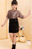 Elegant Copper And Black Sequin Party Dress For Girls