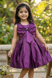 Wine Big Bow Party Wear Frock For Girls