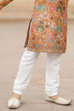 Mustard Printed Ethnic Kurta with White Pyjama Set For Boys