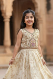 Cream Embroidered Lehenga Choli with Royal Elephant & Peacock Motif Border For Girls