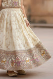 Cream Embroidered Lehenga Choli with Royal Elephant & Peacock Motif Border For Girls