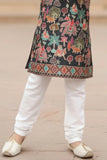 Black Printed Ethnic Kurta with White Pyjama Set For Boys