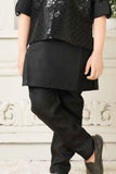 Black Kurta Set With Sequin Work Bandi For Boys