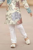 Cream Multicolor Floral Printed Kurta with White Pajama For Boys
