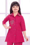 Pink Casual Top With Matching Straight Pant Set For Girls