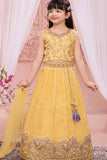 Yellow Embroidered Lehenga Choli Set for Girls