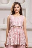 Elegant Pink Floral Embroidered And Mirror Work Palazzo Set for Girls