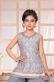 Gray Embroidered Palazzo Set with Dupatta For Girls