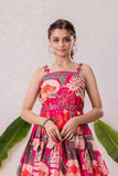 Rani Pink Gown With Printed And Mirror Work For Girls