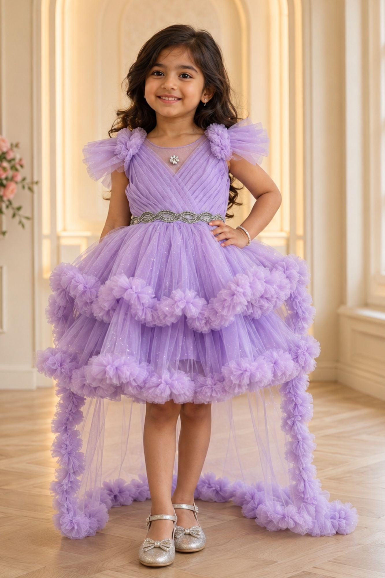 dress layered for girls Make It Magical Rainbow Tiered Purple / 6Y low skirt Young Girls' Sleeveless Mesh Layered
