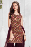 Maroon Embroidered Sharara Set With Sleeveless Kurti For Girls