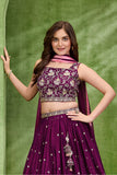 Premium Wine Embroidered Lehenga Choli with Dupatta For Girls