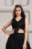 Black Sequin Embroidered Lehenga Set with Net Dupatta For Girls