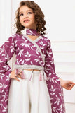 Onion Pink Printed And Sequin Top And White Palazzo Set  For Girls
