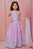 Lavender Sequins Embroidered And Stone Work Lehenga Choli Set For Girls