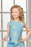 Sky Blue Embroidered Palazzo Set with Matching Sling Bag For Girls