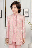 Ethnic Pink Embroidered Indo-Western Sherwani Style Suit For Boys