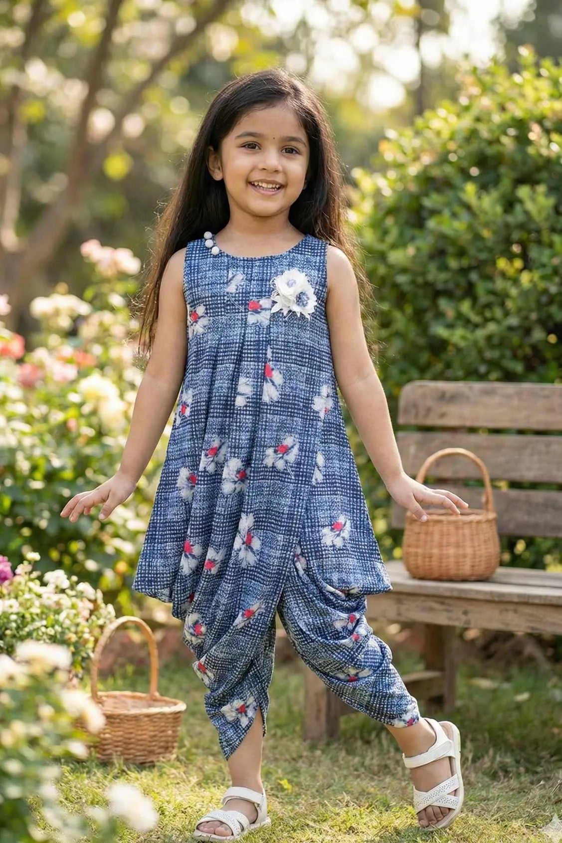 Blue Dhoti Style Dress For Girls Blue Dhoti Style Dress For Girls
