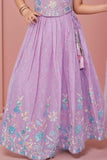 Lavender Sequins Embroidered And Stone Work Lehenga Choli Set For Girls