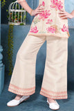 Beige Floral Printed and Sequins Work Palazzo Set For Girls