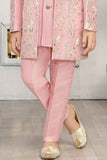 Ethnic Pink Embroidered Indo-Western Sherwani Style Suit For Boys