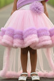 Pink & Lavender High-Low Ruffle Frock For Girls