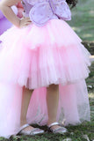 Pink Tulle Tailback Party Wear Frock With 3D Butterfly Embellishment For Girls