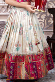 Multicolor Banarasi Silk Pattu Pavadai With Stone Work For Girls