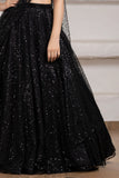 Black Sequin Embroidered Lehenga Set with Net Dupatta For Girls