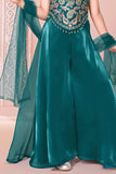 Emerald Green Embroidered Palazzo Set For Girls