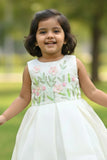 White Floral Sequins Embroidered Party Wear Frock For Girls