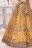 Golden Yellow Mirror Work Lehenga Choli with Dupatta For Girls