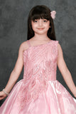 Pink Layered Organza Party Gown with Asymmetric Sequin Embroidery For Girls