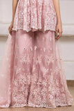 Elegant Pink Floral Embroidered And Mirror Work Palazzo Set for Girls